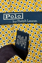 Cargar imagen en el visor de la galería, 1990’S POLO RALPH LAUREN MADE IN USA PRINTED SQUARES YELLOW SILK HANDMADE NECK TIE
