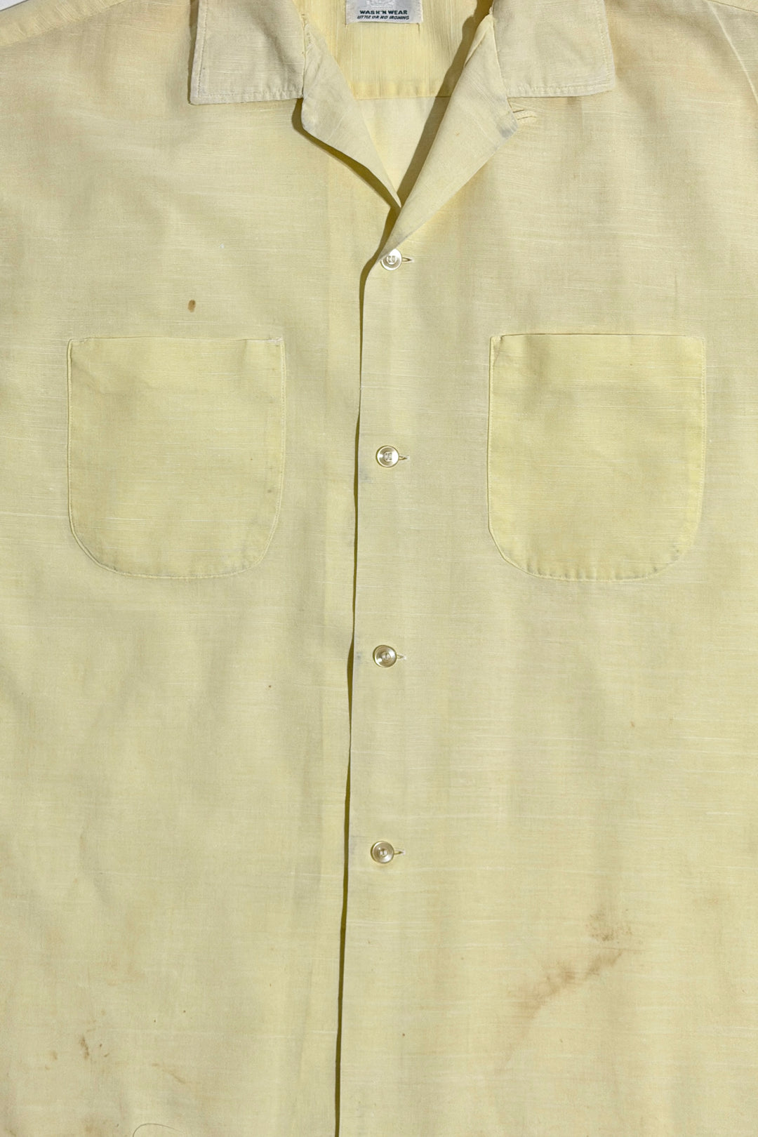 1940’S PENNEY’S TOWNCRAFT MADE IN USA THRASHED &amp; FADED CROPPED SELVEDGE YELLOW LOOP COLLAR S/S B.D. SHIRT X-LARGE