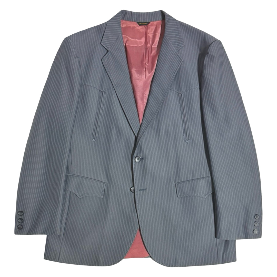 1970’S LASSO WESTERNWEAR MADE IM USA “LAS VEGAS” PINSTRIPE GRAY WESTERN SUIT JACKET BLAZER 44R