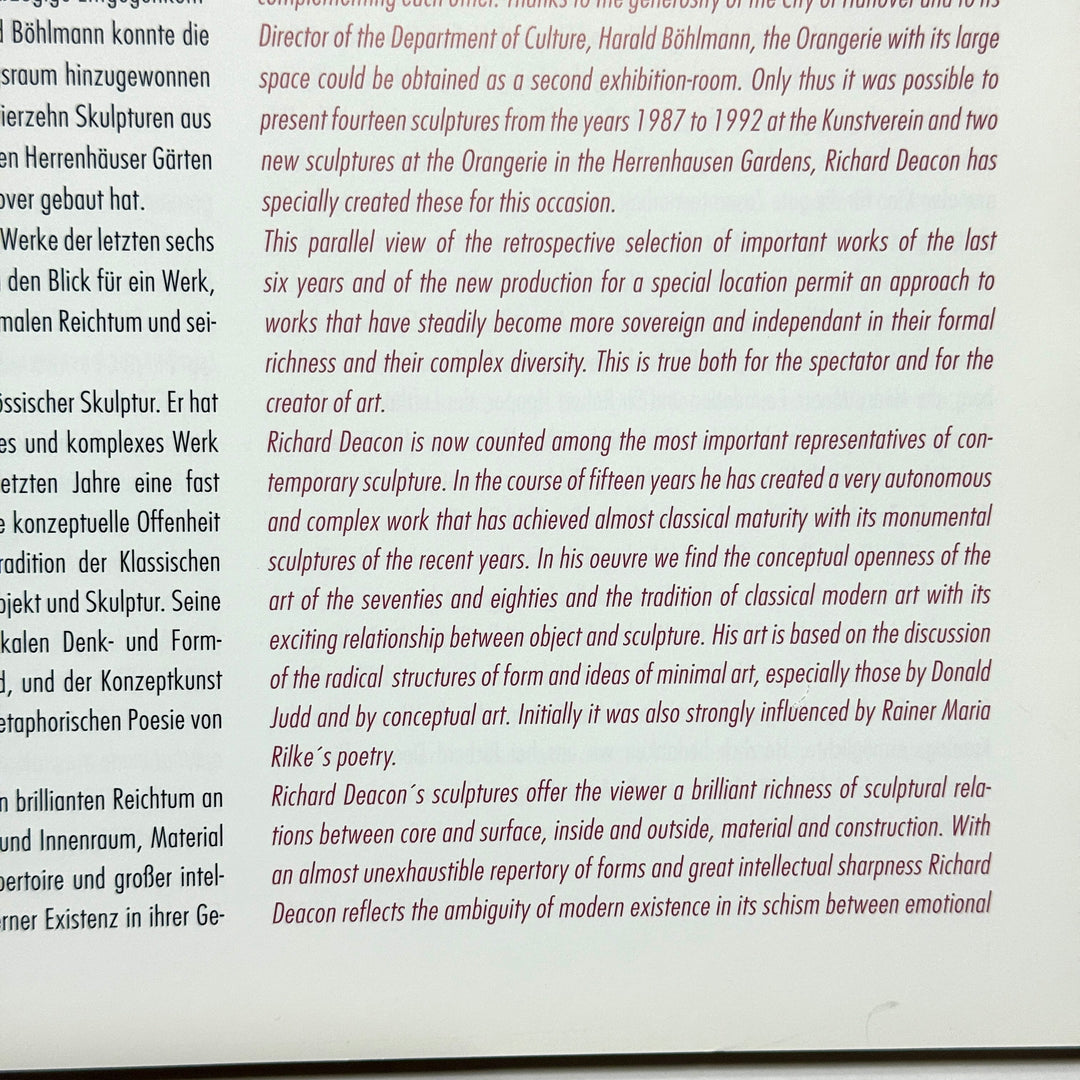 RICHARD DEACON SCULPTURES 1987-1993 ART BOOK