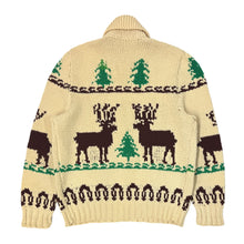 Cargar imagen en el visor de la galería, 1960’S REINDEER COWICHAN MADE IN CANADA CROPPED KNIT WOOL ZIP SWEATER JACKET XX-LARGE
