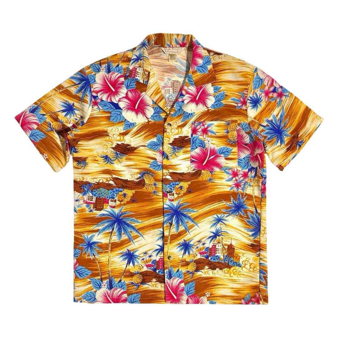 1980’S DON GIOVANNI MADE IN USA CROPPED FLORAL DESERT PRINT HAWAIIAN SHIRT LARGE