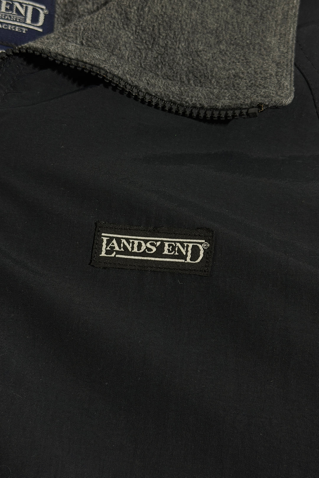 1990’S LANDS’ END MADE IN USA SQUALL™️ THRASHED &amp; FADED BLACK ZIP WINDBREAKER JACKET X-LARGE