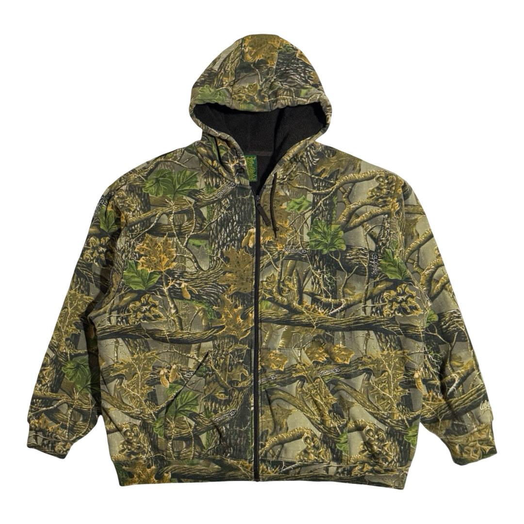 1990’S CABELA’S SECLUSION 3D HUNTING CAMO SHERPA LINED HOODED FLEECE SWEATER XXL