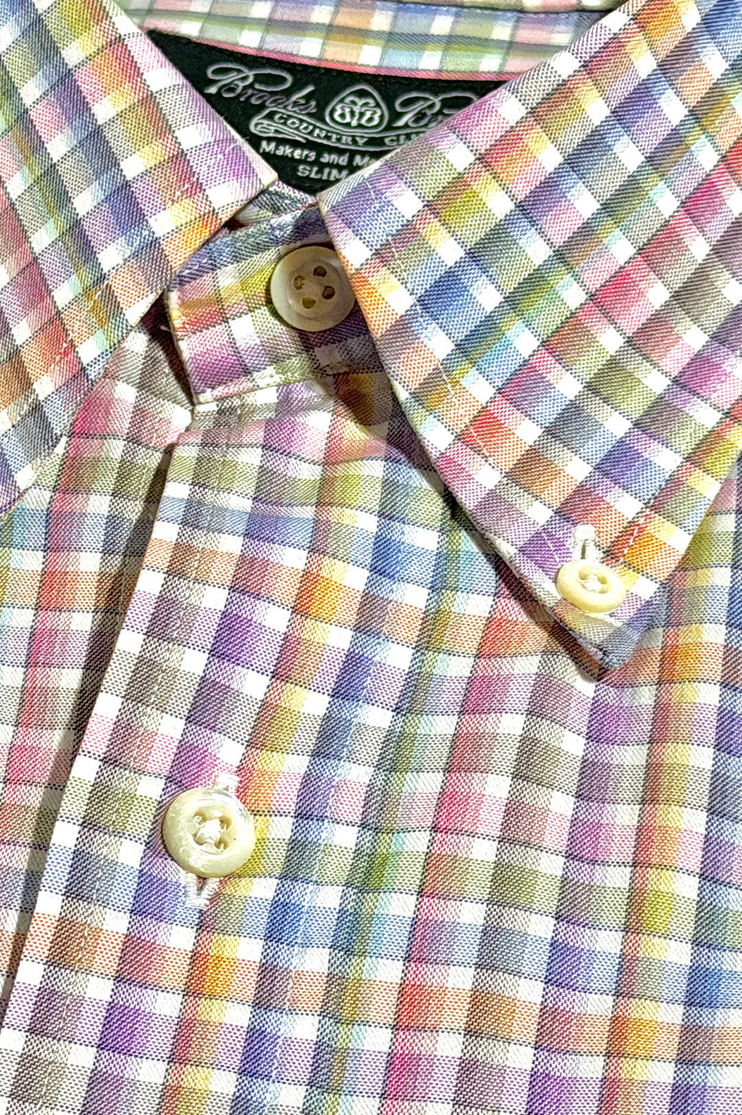 2000’S BROOKS BROTHERS COUNTRY CLUB MADE IN USA ITALIAN EGYPTIAN COTTON WOVEN GRADIENT OXFORD CLOTH L/S B.D. SHIRT LARGE