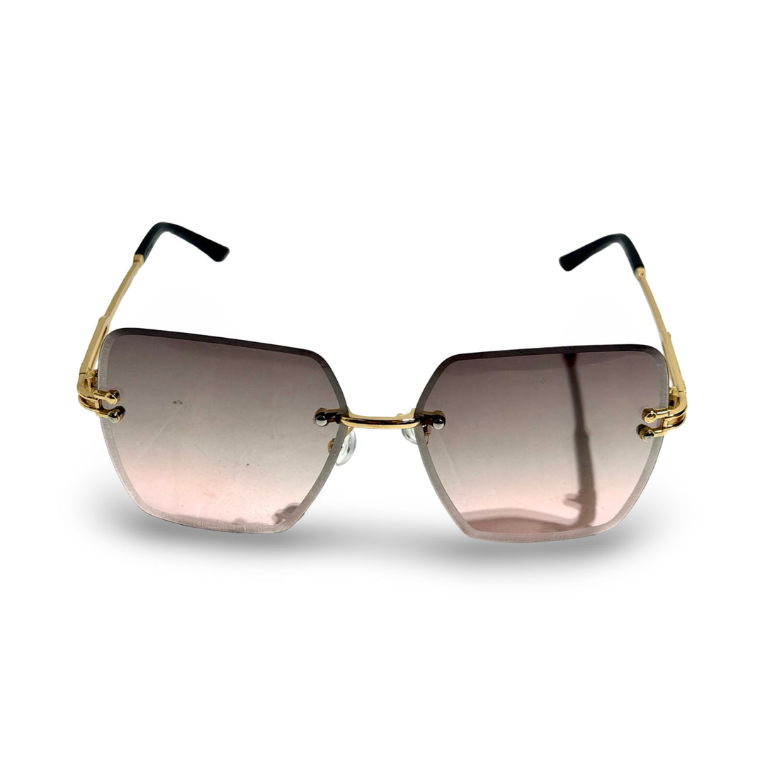 1970’S GOLD RIMLESS DIAMOND-CUT SQUARE GRADIENT LENS SUNGLASSES