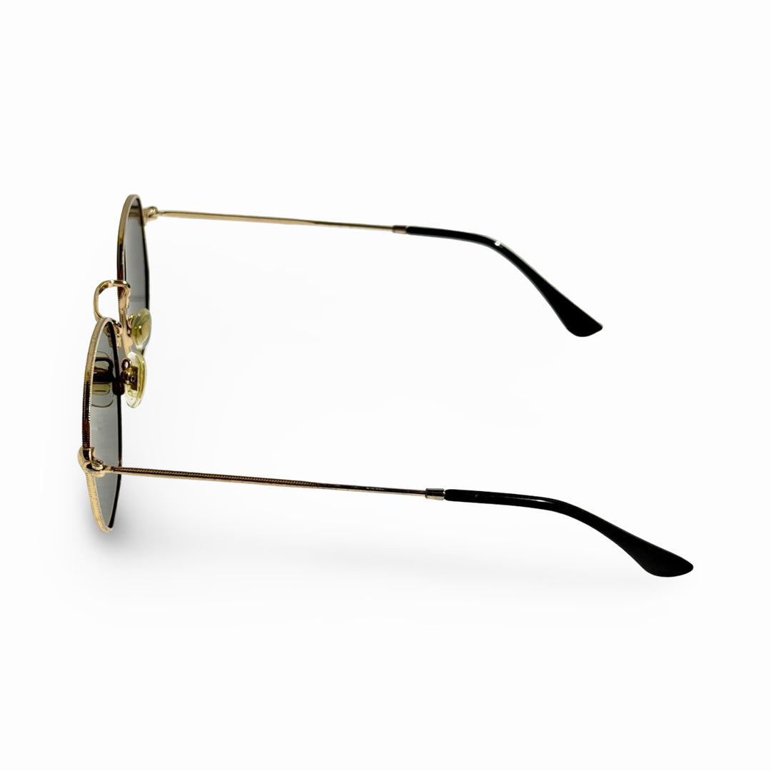 1980’S GOLD FRAME ROUNDED HEXAGON BLACK LENS SUNGLASSES