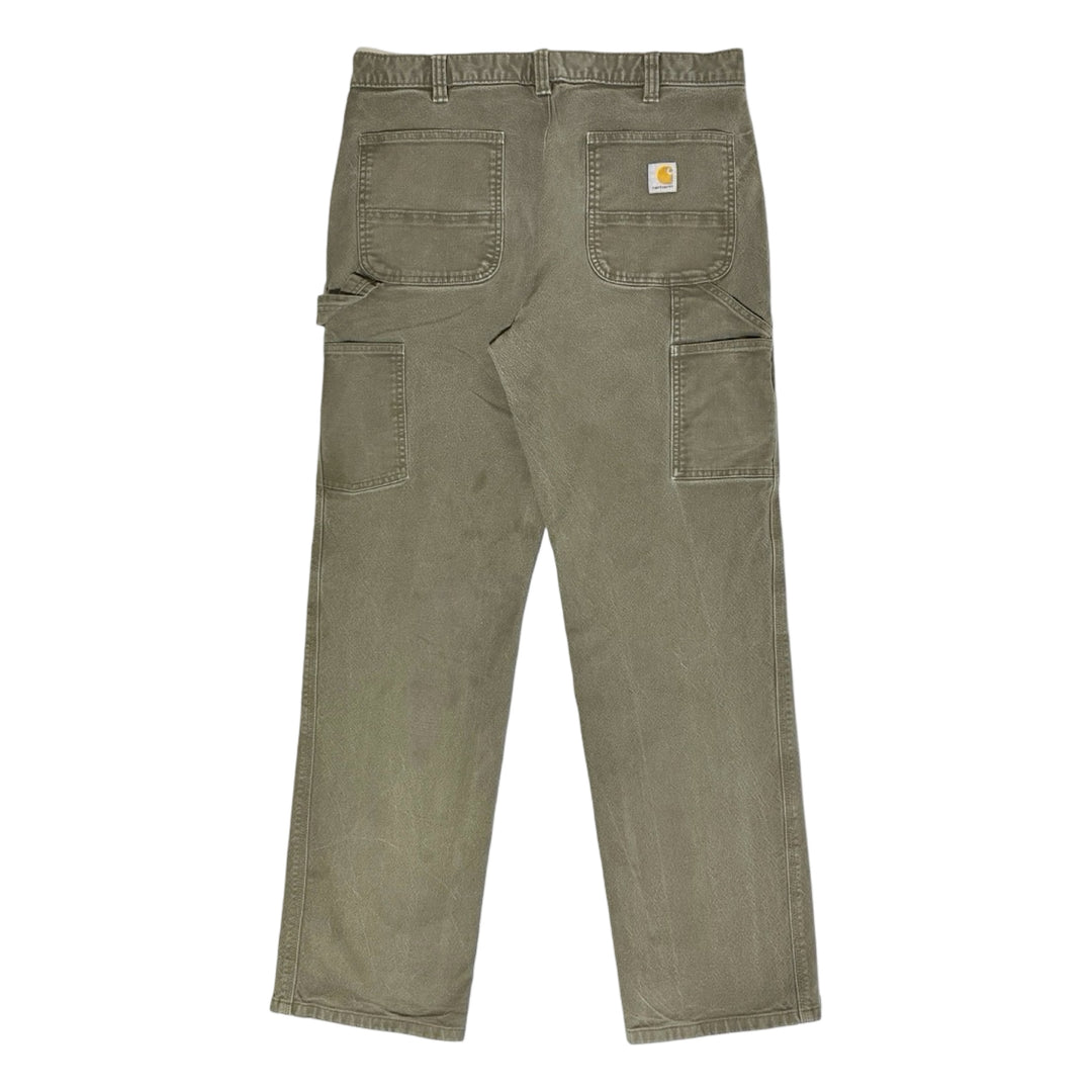 2000’S CARHARTT FADED GREEN DUCK CANVAS CARPENTER WORKWEAR PANTS 34 X 32