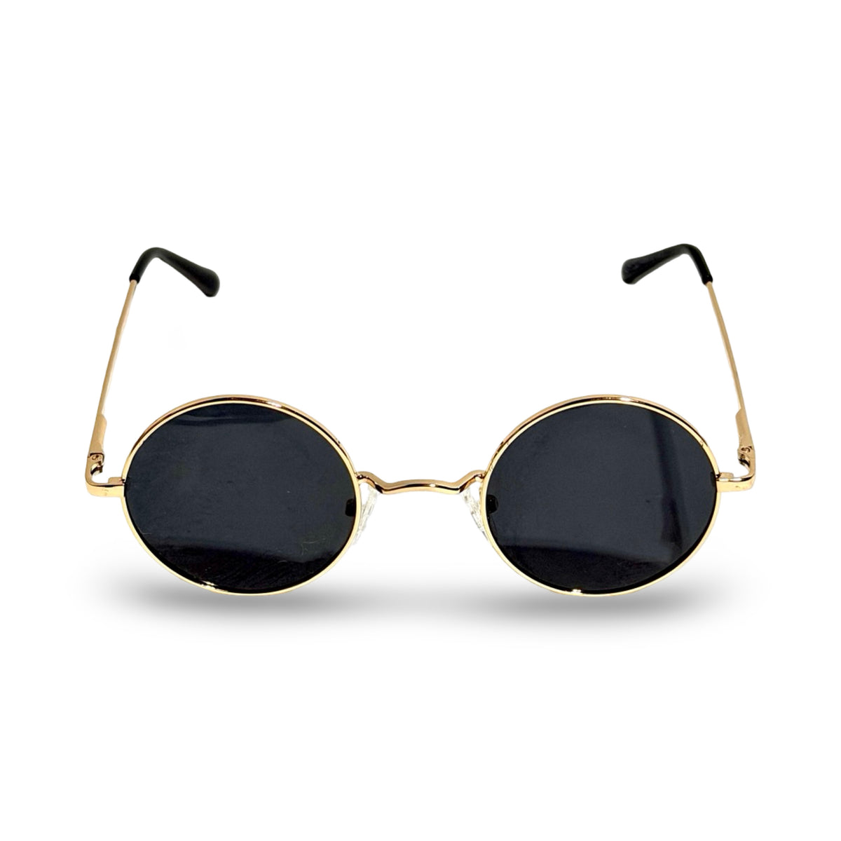 1970'S GOLD ROUND WIRE FRAME BLACK LENS SUNGLASSES