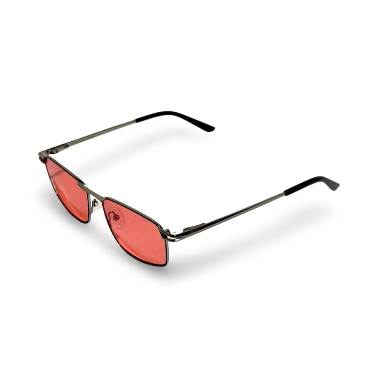 1990'S BRADDELL OPTICS GUNMETAL RECTANGULAR RED LENS SUNGLASSES