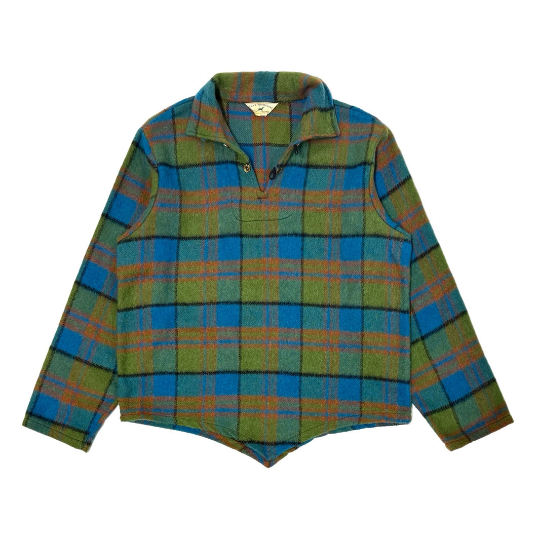 1940’S FAWN SPORTSWEAR MADE IN USA CROPPED WOOL PLAID PULL OVER SHIRT LARGE