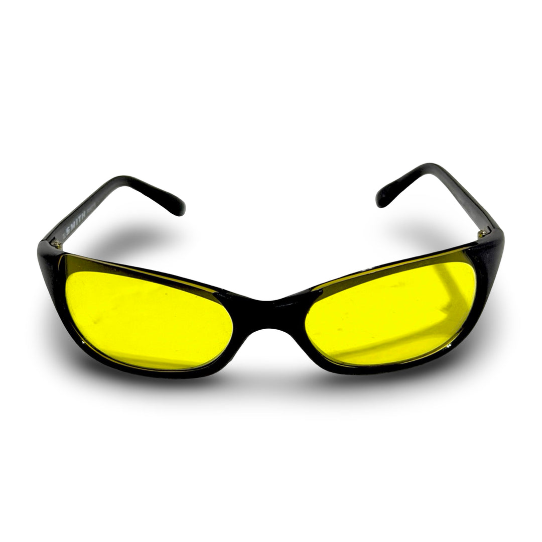 2000’S SMITH MADE IN FRANCE TOASTER BLACK FRAME BLUE BLOCKING YELLOW LENSE WRAPAROUND SUNGLASSES