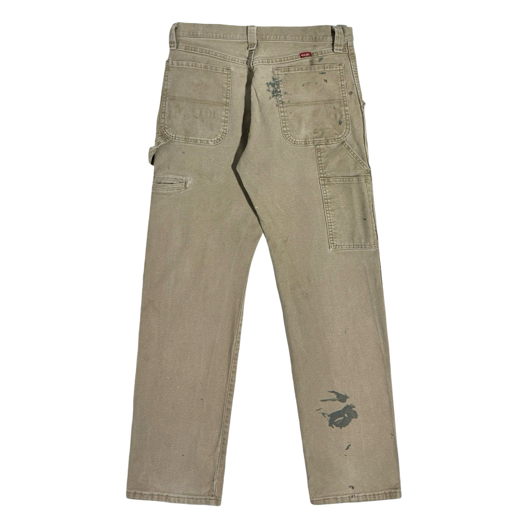 2000’S WRANGLER THRASHED & FADED KHAKI CANVAS CARPENTER WORKWEAR PANTS 30 X 30