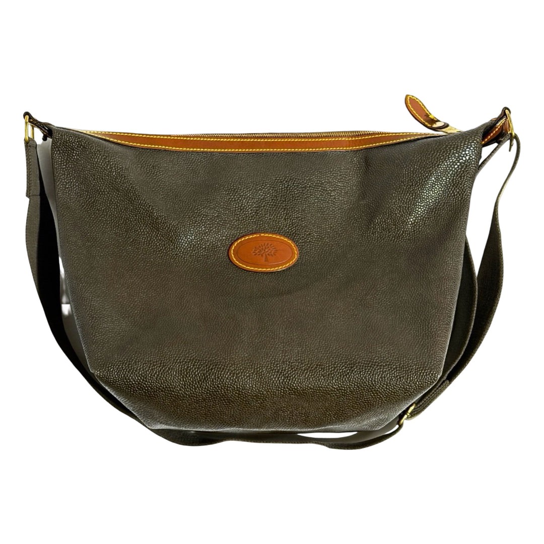 1980’S MULBERRY MADE IN ENGLAND SCOTCHGRAIN PEBBLE GRAIN LEATHER CARRYALL DUFFLE BAG