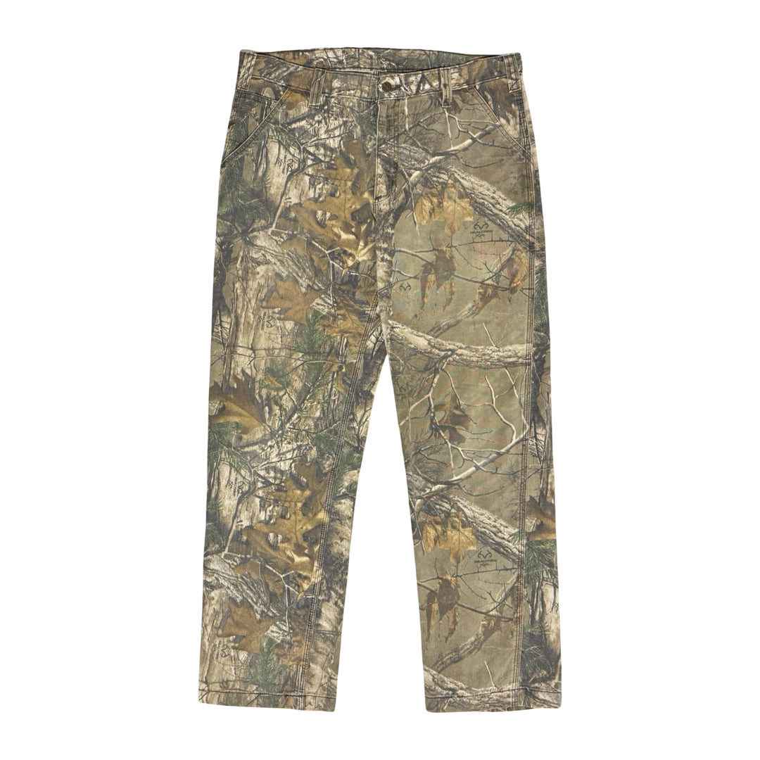 2000’S CARHARTT FADED REALTREE ®️ HUNTING CAMO CARPENTER WORKWEAR PANTS 36 X 30