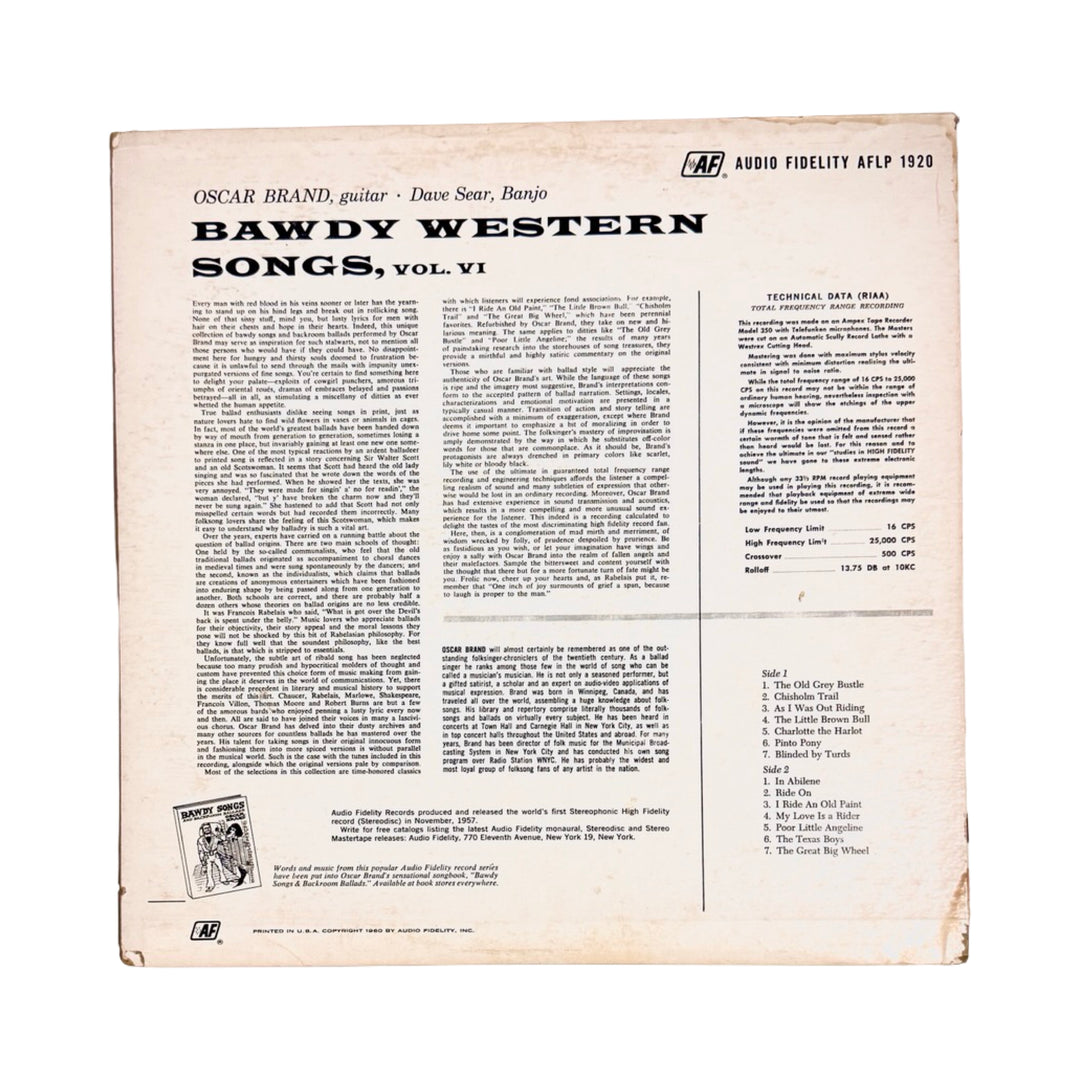 BAWDY WESTERN SONGS VOL. 6 VINYL RECORD