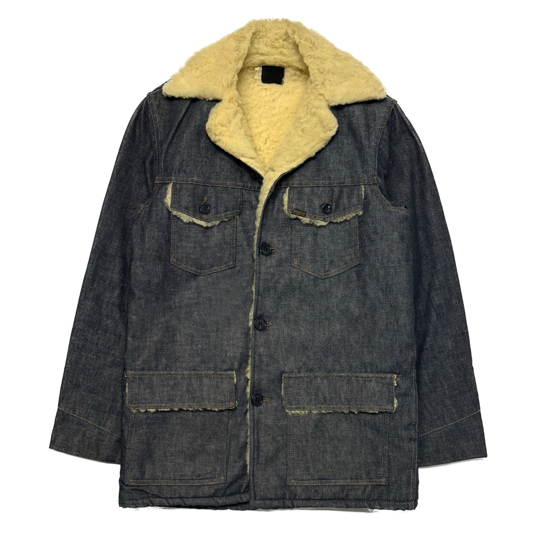 1970’S SEARS ROEBUCKS MADE IN USA SHERPA LINED DENIM WESTERN RANCHER JACKET MEDIUM