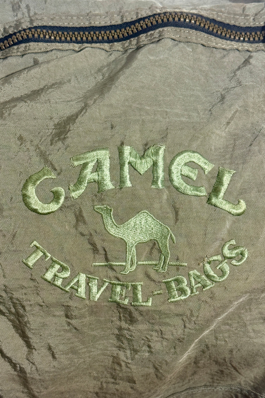 1990’S CAMEL TRAVEL BAGS EMBROIDERED LEATHER ACCENTED DUFFLE BAG