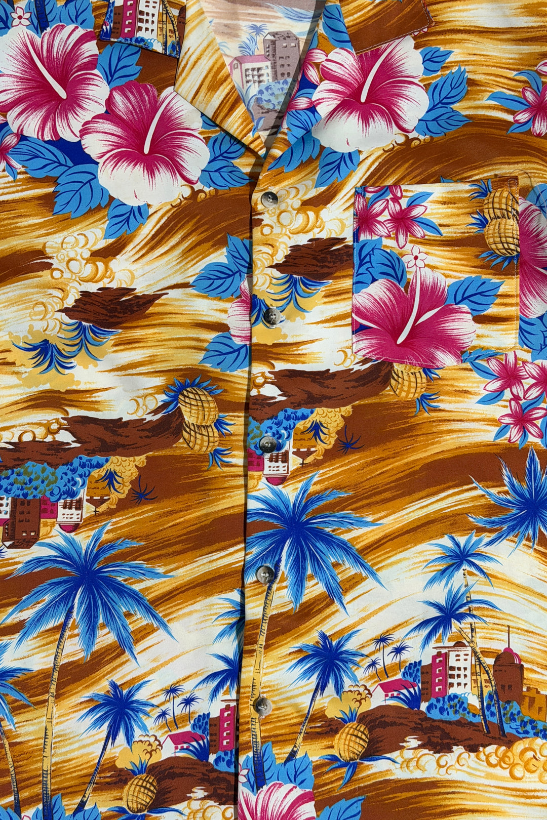 1980’S DON GIOVANNI MADE IN USA CROPPED FLORAL DESERT PRINT HAWAIIAN SHIRT LARGE