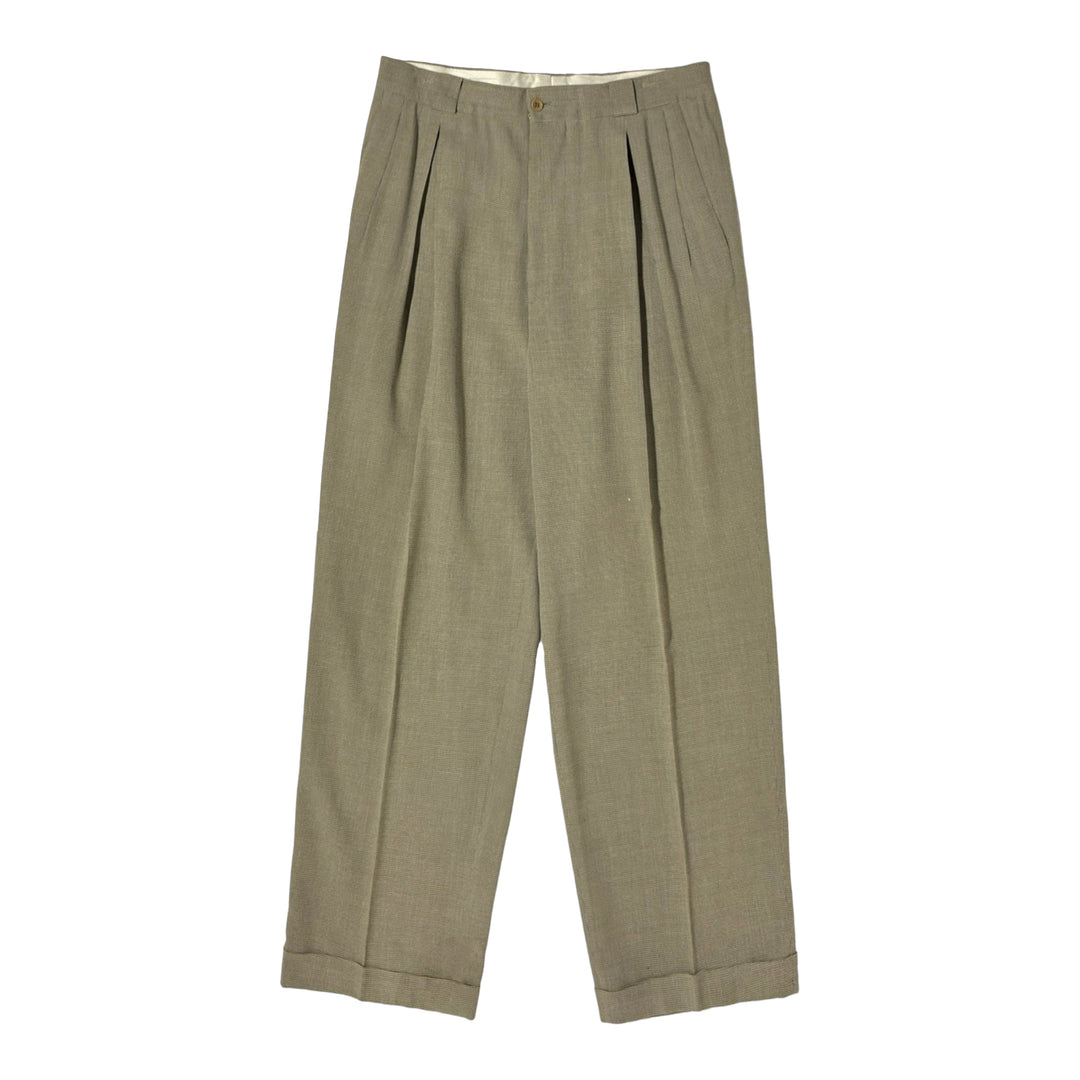 1990’S GIORGIO ARMANI MADE IN ITALY TEXTURED WOOL HIGH WAISTED PLEATED TROUSERS 36 X 32