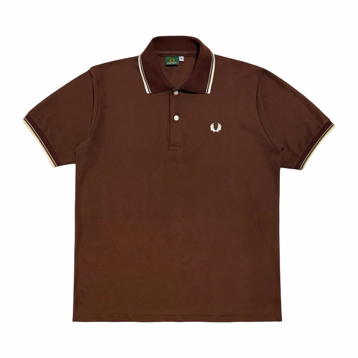 1970's Fred Perry brown tipped cotton cropped polo shirt large