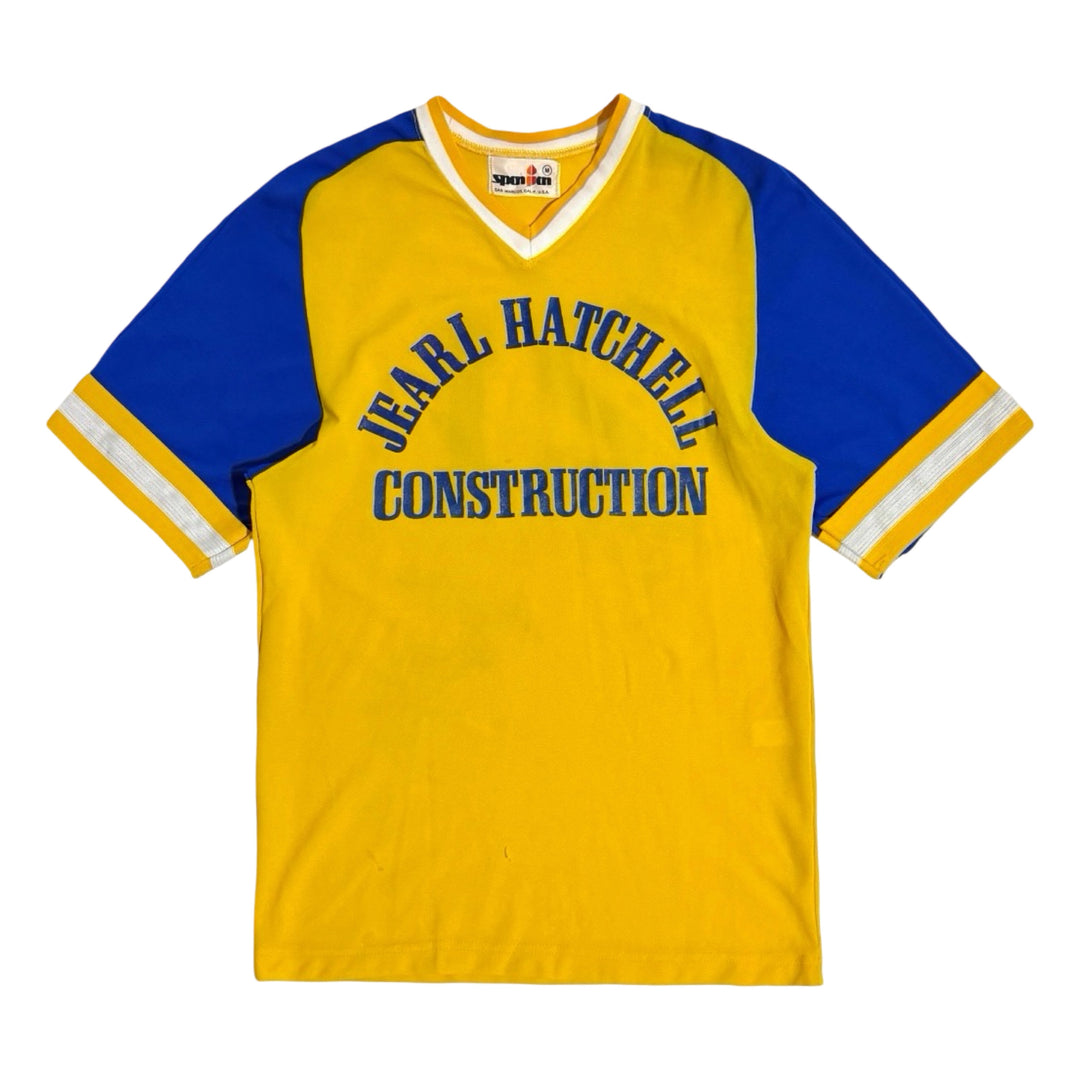 1970’S JEARL HATCHELL CONSTRUCTION CO MADE IN USA YELLOW CONTRAST BASEBALL JERSEY S/S T-SHIRT MEDIUM