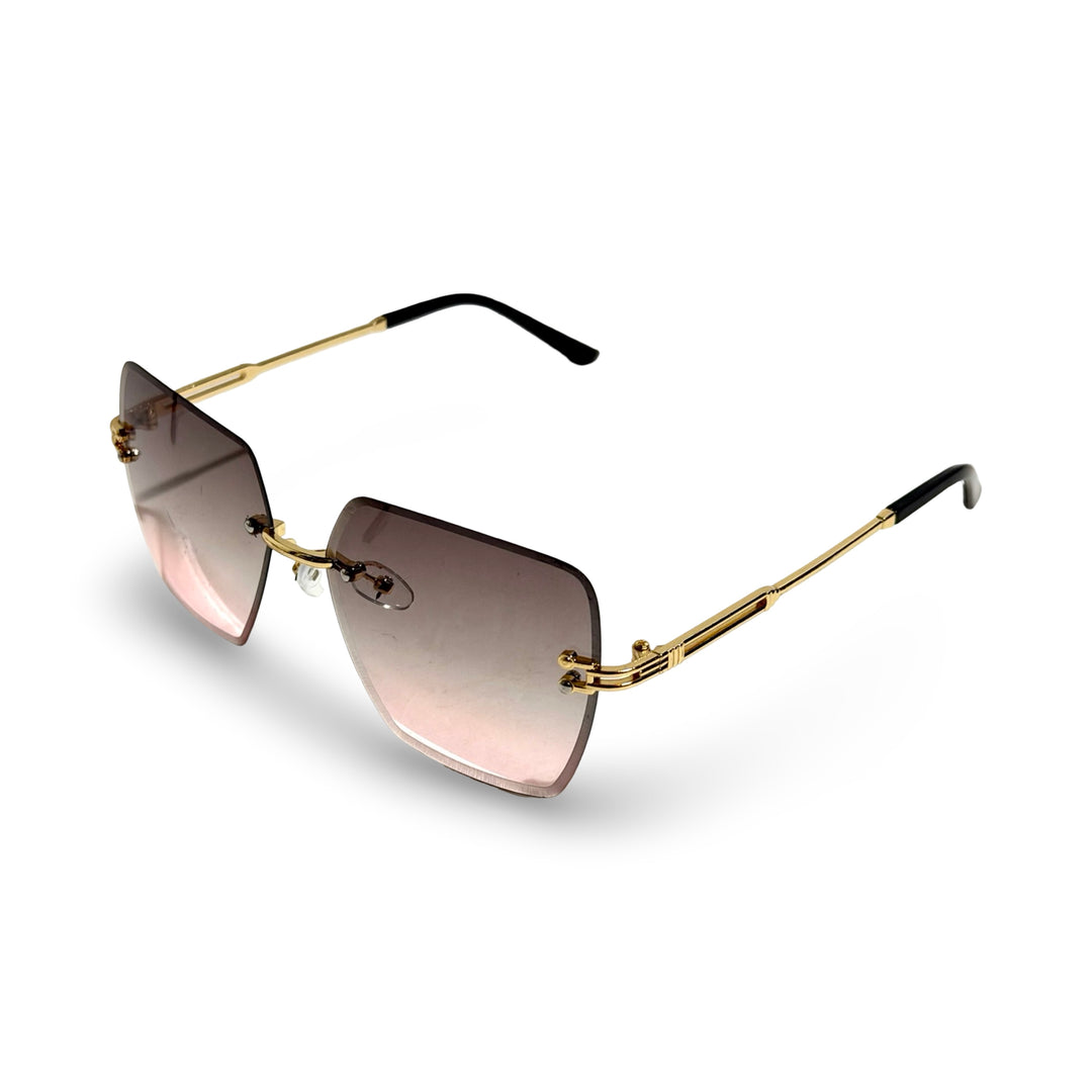 1970’S GOLD RIMLESS DIAMOND-CUT SQUARE GRADIENT LENS SUNGLASSES