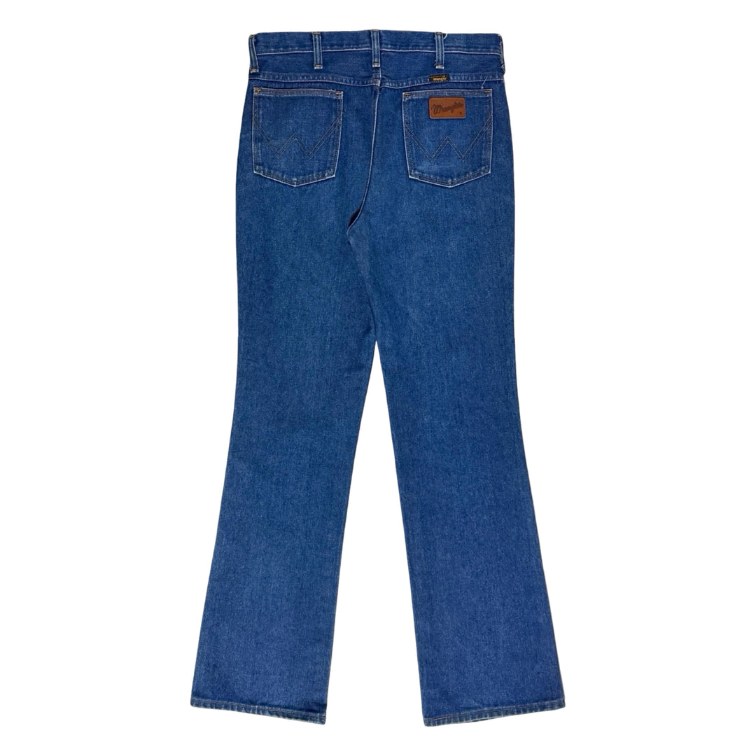 1970’S WRANGLER 935DEN MADE IN USA FADED DARK WASH WESTERN BOOTCUT DENIM JEANS 34 X 34