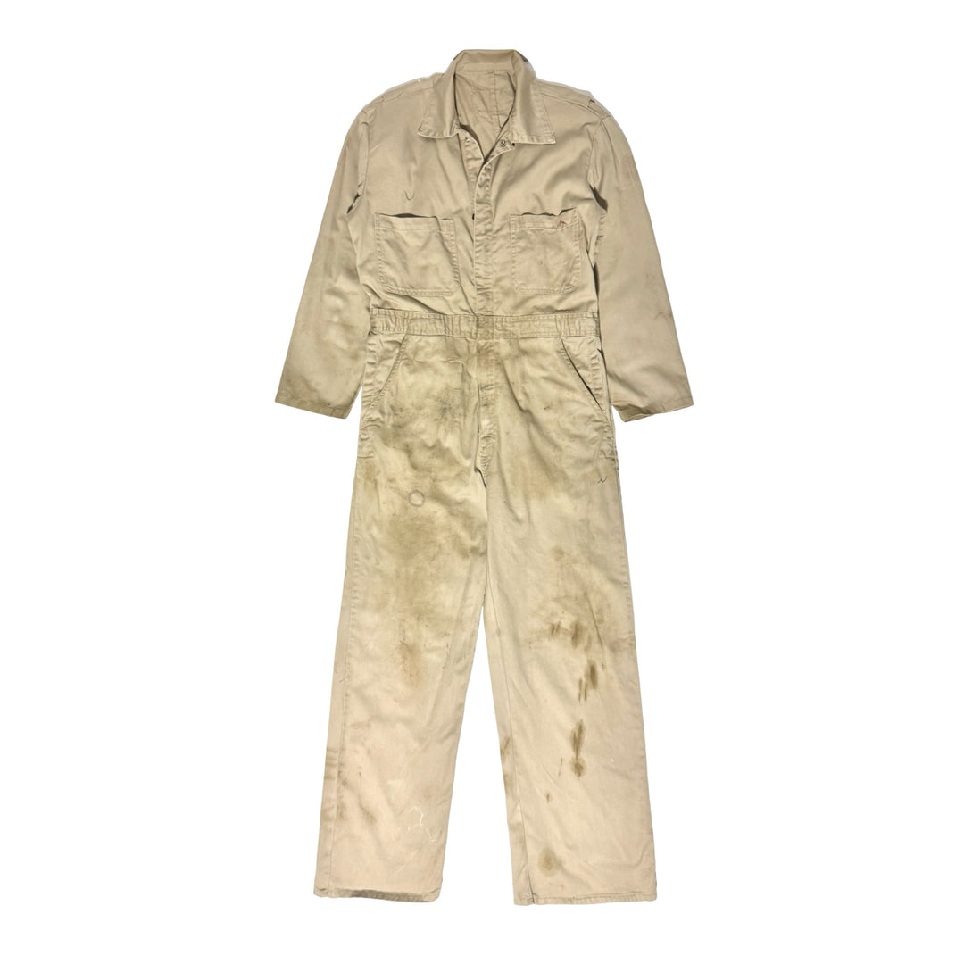 1990’S WALLS MADE IN USA THRASHED AND FADED KHAKI TWILL COVERALLS MEDIUM