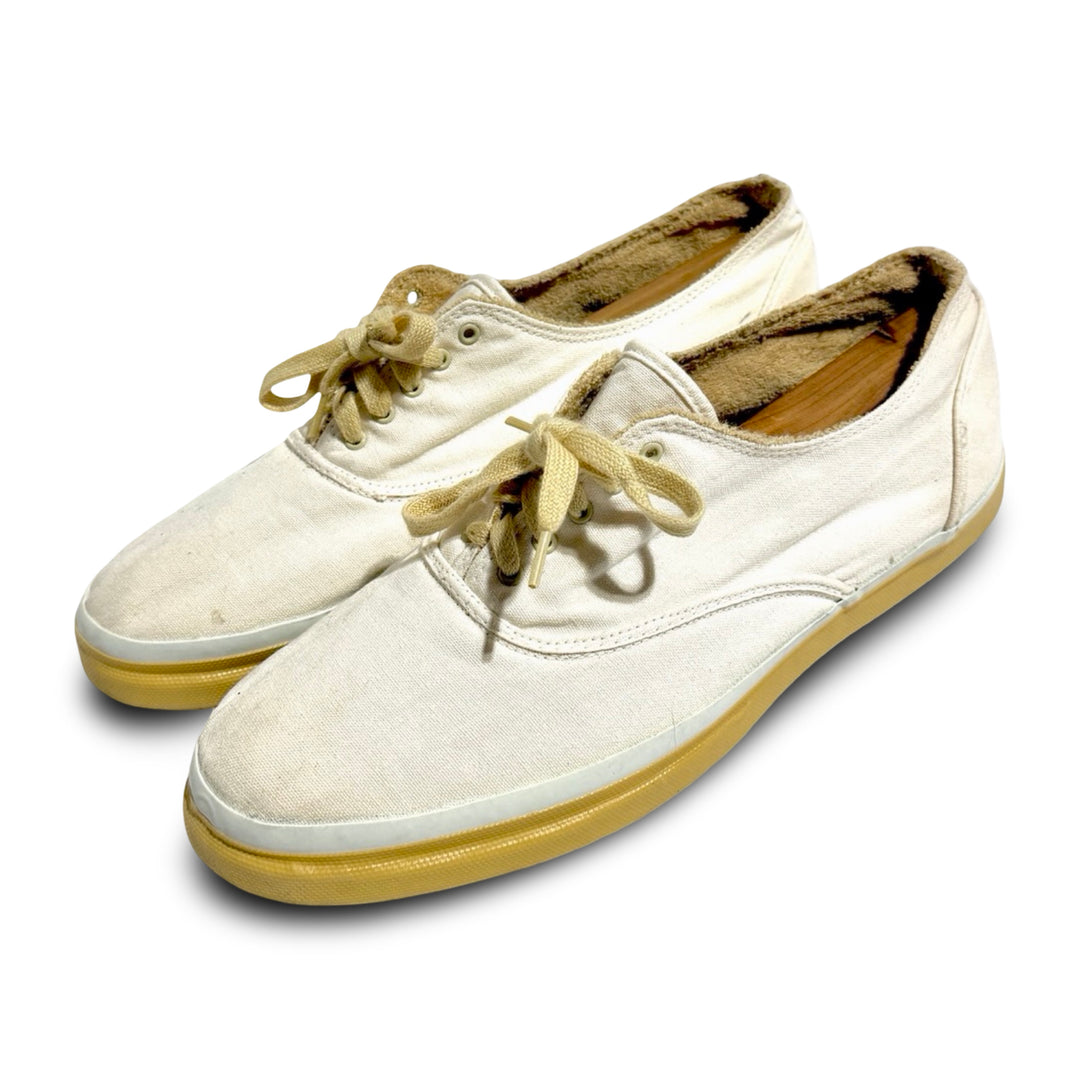 1950’S FOR•SPORT MADE IN USA US NAVY CVO STYLE FRENCH TERRY LINED WHITE CANVAS OXFORD BOAT SHOES 10