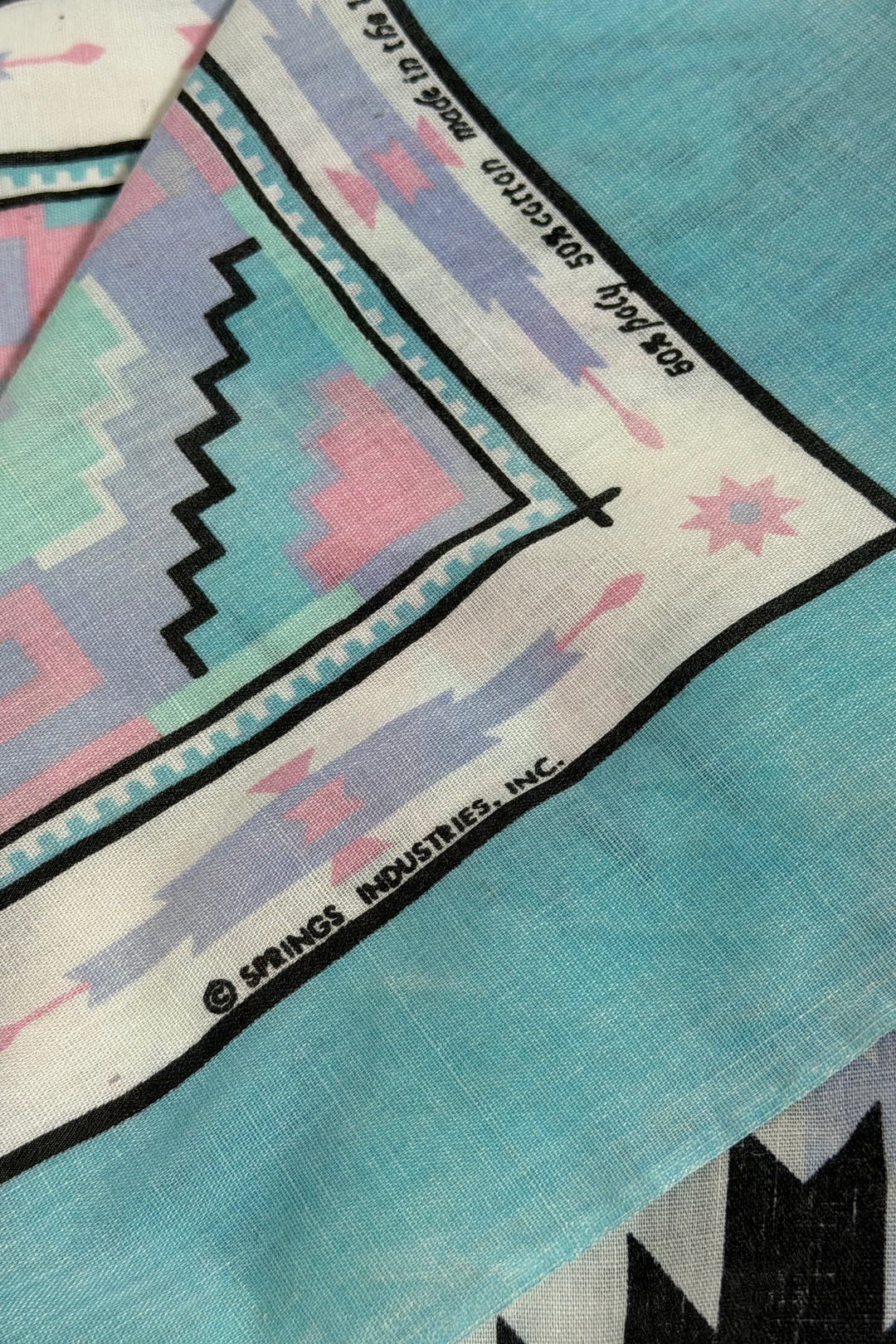 1980’S SPRING MADE IN USA SELVEDGE VINTAGE TURQUOISE SOUTHWESTERN AZTEC PRINT BANDANA