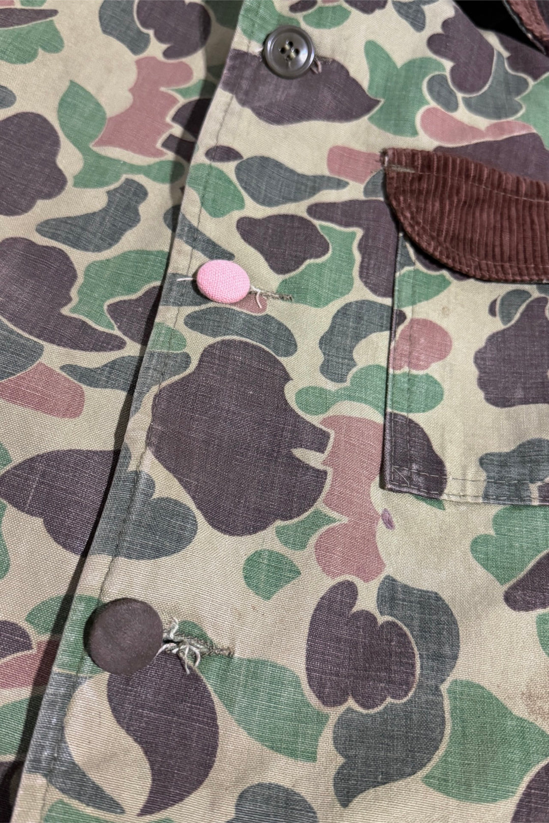 1970’S BLACK SHEEP MADE IN USA CROPPED CORDUROY COLLAR DUCK CAMO HUNTING JACKET LARGE