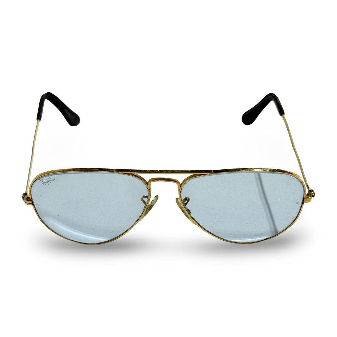 1970’S B&L RAY-BAN MADE IN USA GOLD FRAME BLUE LENSE AVIATOR SUNGLASSES