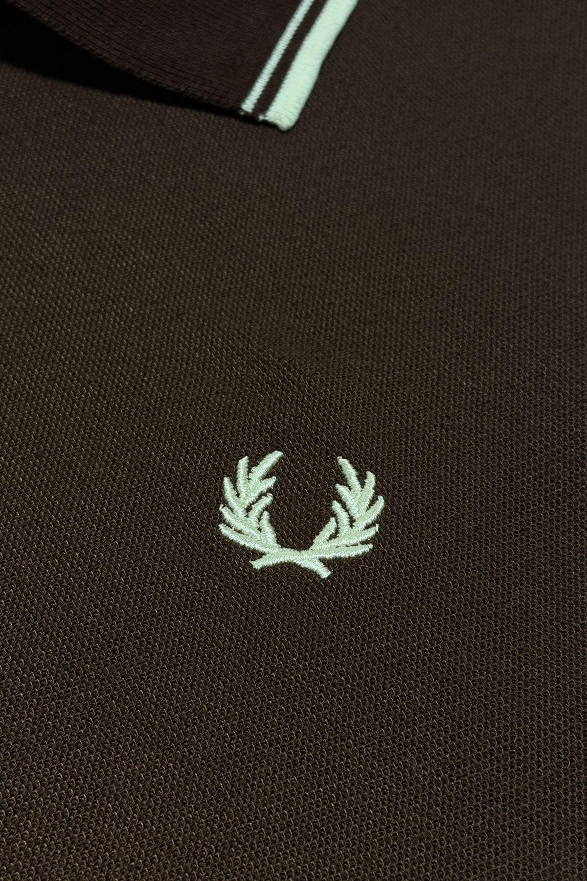 1970's Fred Perry brown tipped cotton cropped polo shirt large