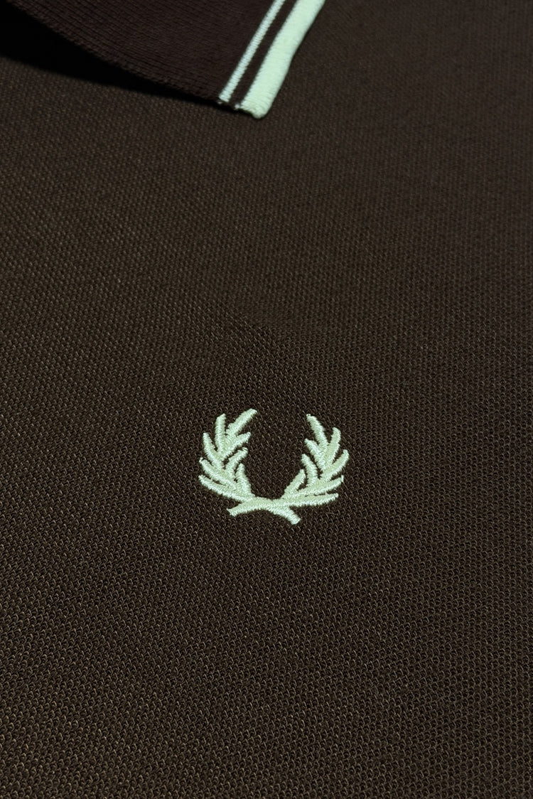 1970's Fred Perry brown tipped cotton cropped polo shirt large