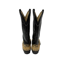 Load image into Gallery viewer, 1960’S LARRY MAHAN MADE IN USA PYTHON CONTRAST COWBOY BOOTS 9
