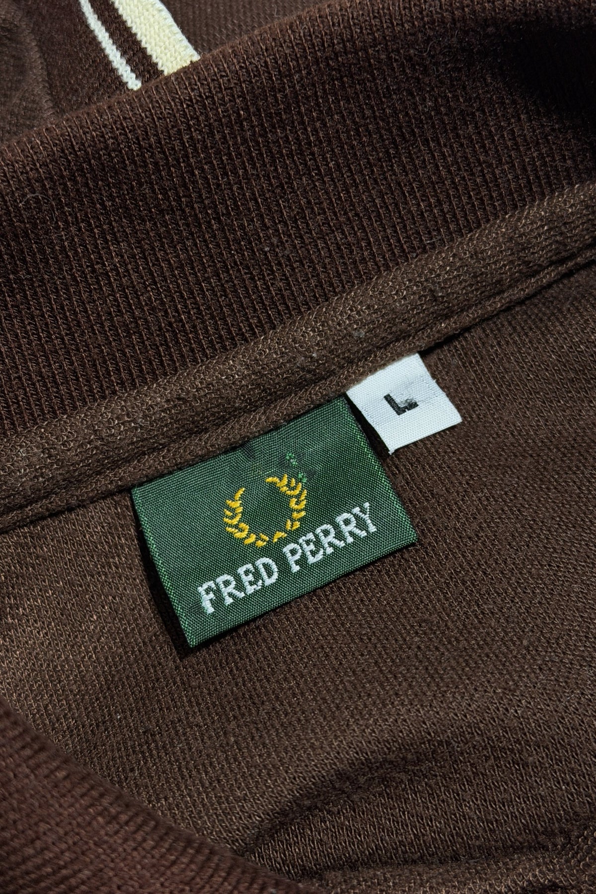 1970's Fred Perry brown tipped cotton cropped polo shirt large