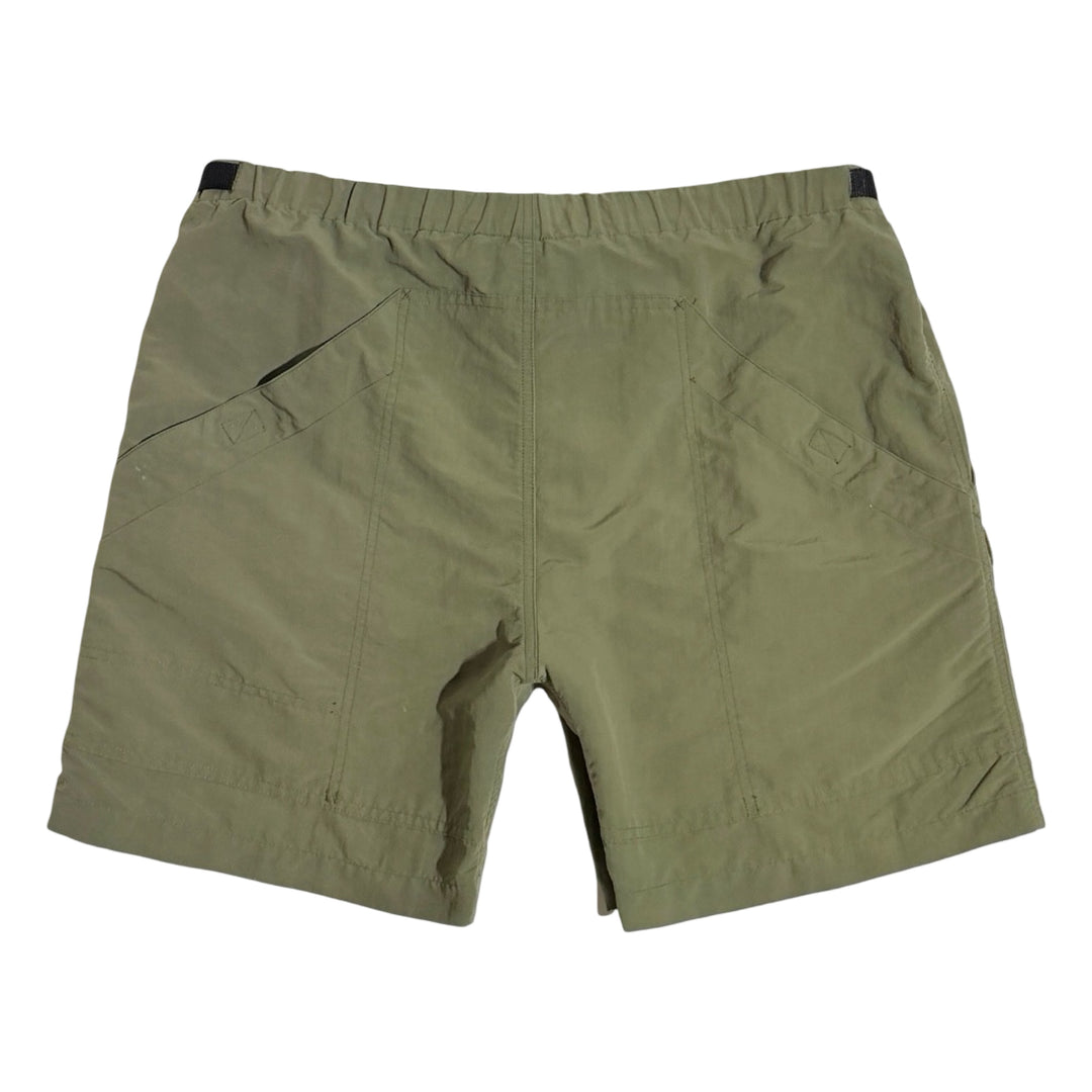 1990’S ROYAL ROBBINS BELTED OLIVE GREEN CARGO 7” HIKING SHORTS LARGE