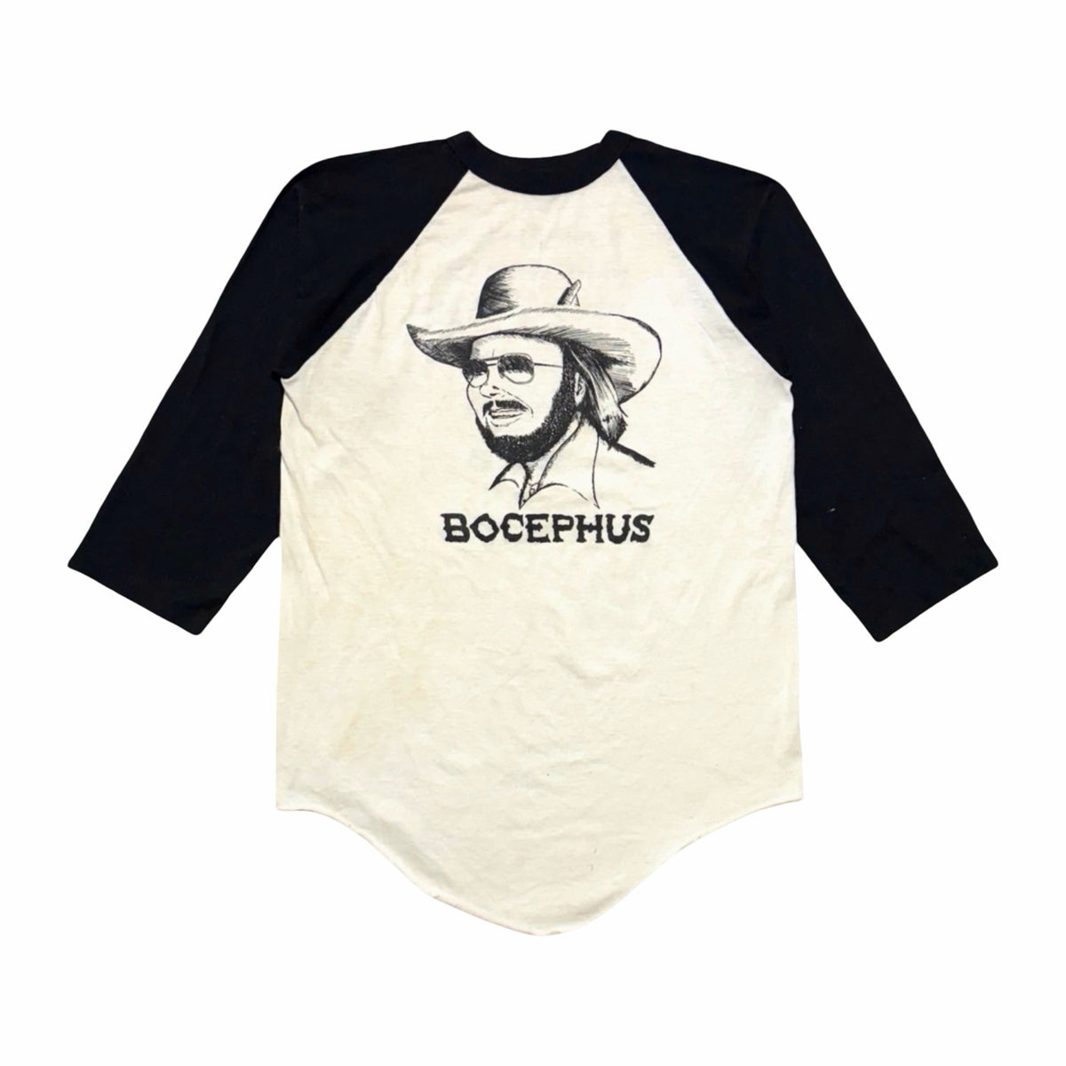 1980's Hank Williams Jr Bocephus tour '83 cream and black raglan t-shirt large