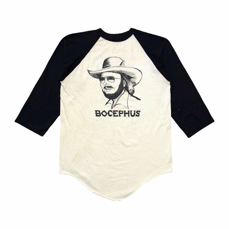 1980's Hank Williams Jr Bocephus tour '83 cream and black raglan t-shirt large