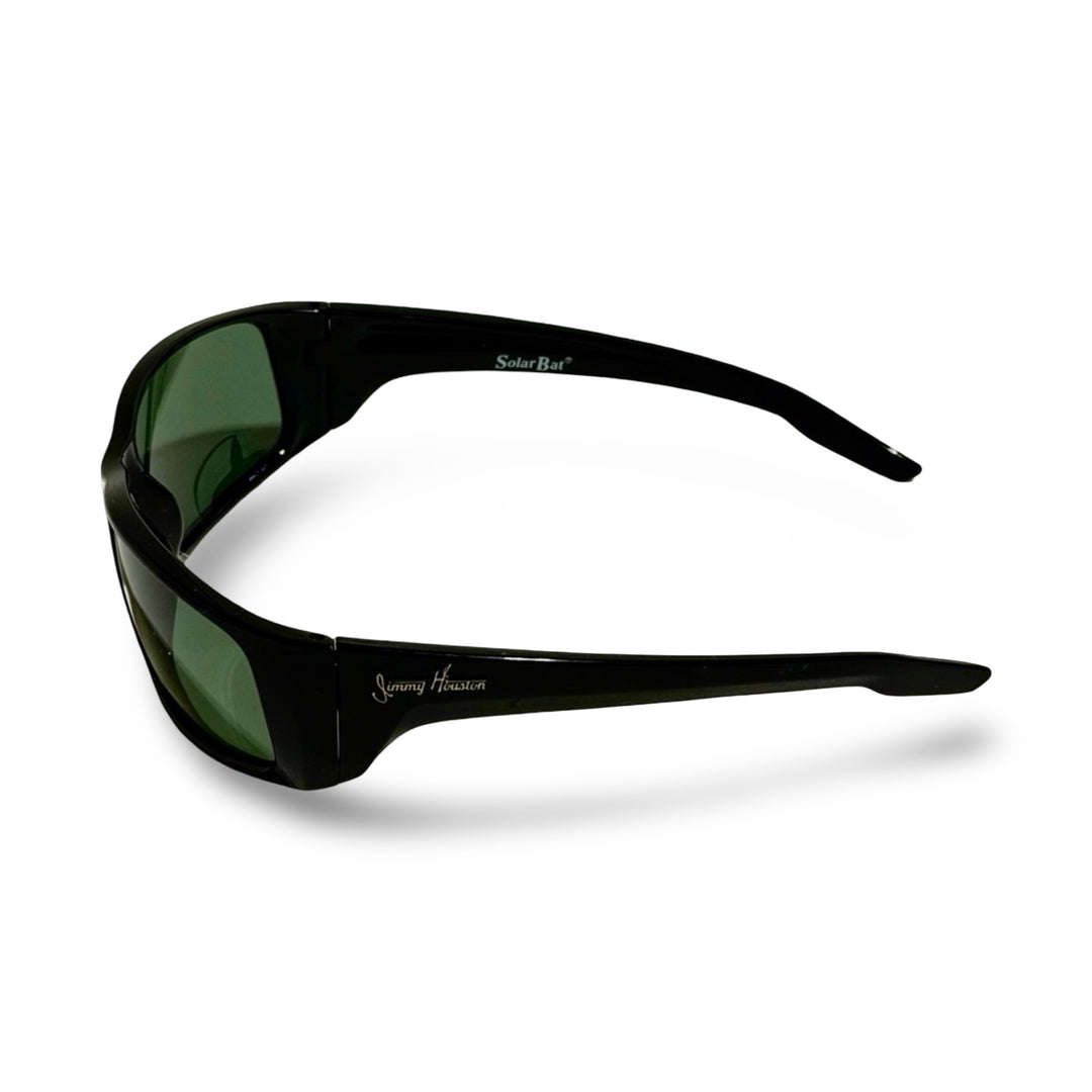 2000’S JIMMY HOUSTON BLACK ACETATE WRAPAROUND FRAME WITH BLACK LENSE SUNGLASSES