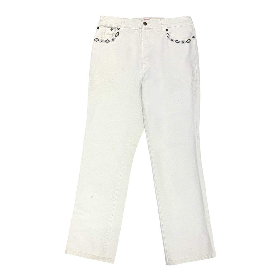1990’S CHAPS RALPH LAUREN BEADED POCKET WHITE DENIM JEANS 28 X 30
