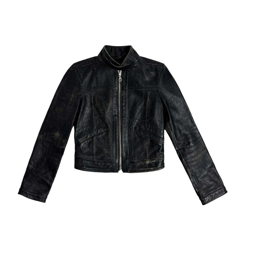 Y2K GAP 1969 LIMITED EDITION DISTRESSED BLACK LEATHER JACKET SMALL