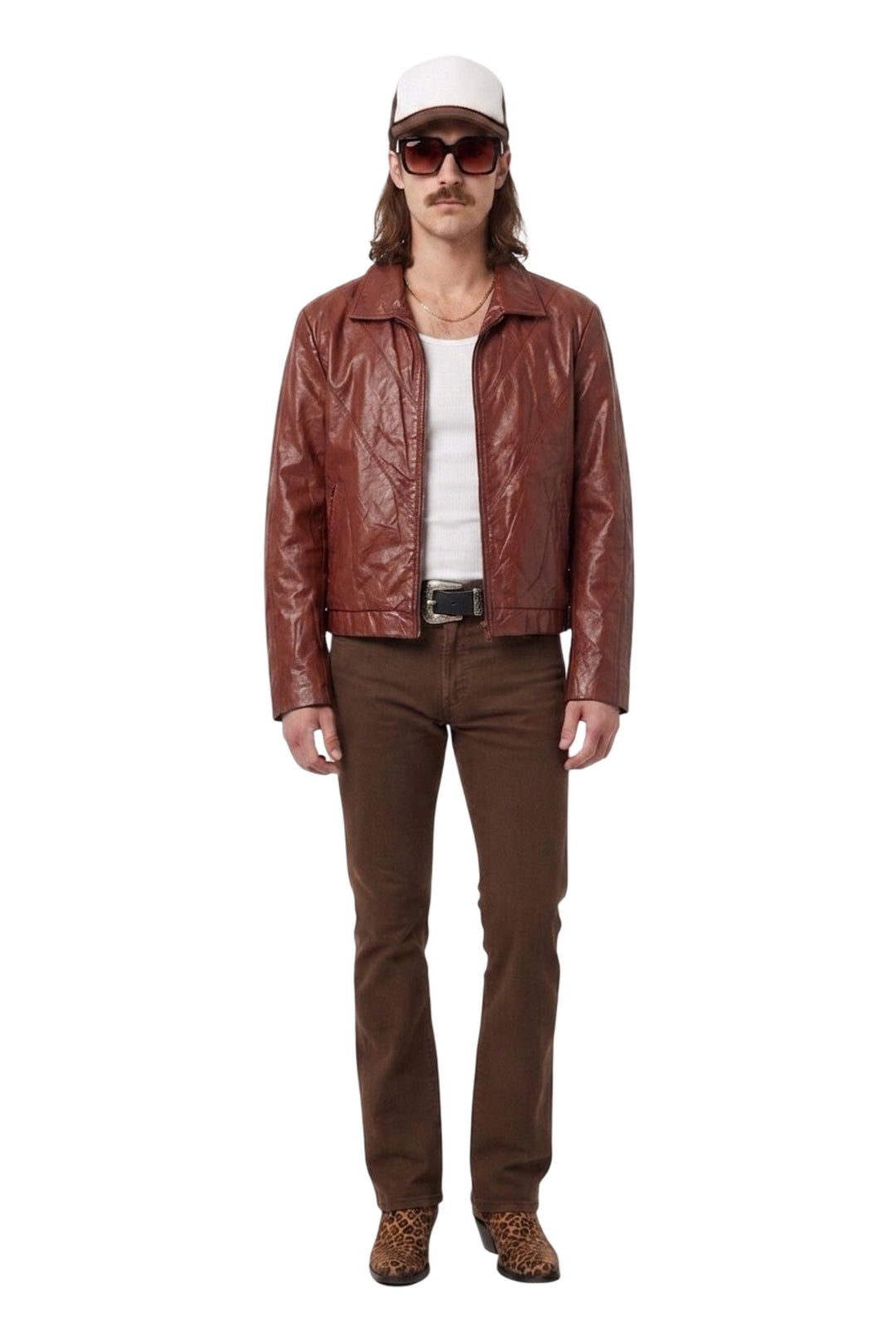 1970’S VAN CORT MADE IN USA CROPPED OXBLOOD WESTERN CHEVRON LEATHER JACKET LARGE