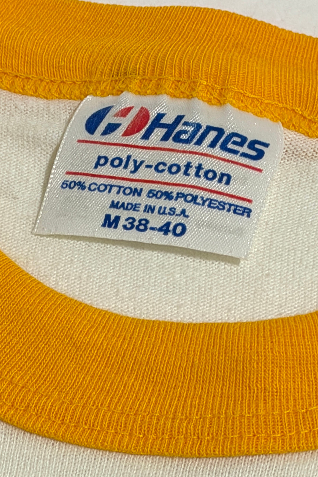 1980’S PETRA 10TH ANNIVERSARY TOUR ‘82-‘83 MADE IN USA YELLOW ON WHITE RINGER 3/4 SLEEVE BASEBALL T-SHIRT MEDIUM