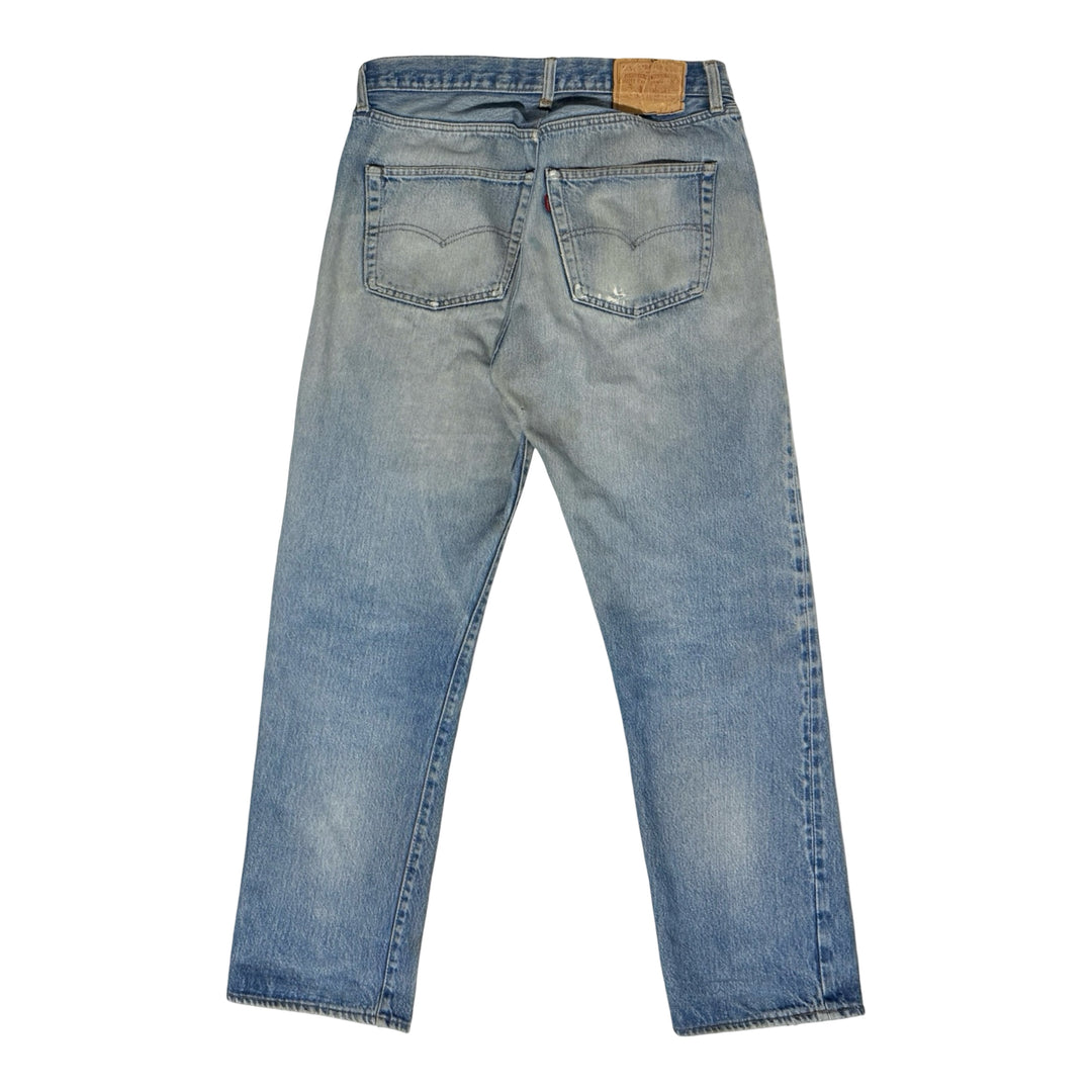 1980’S LEVI’S 501 MADE IN USA SELVEDGE ALTERED & REPAIRED LIGHT WASH DENIM JEANS 34 X 30