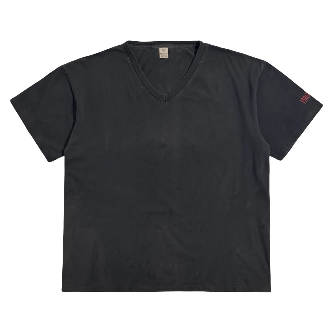 1990’S VIRGINIA SLIMS MADE IN USA FADED &amp; THRASHED BLACK SINGLE STITCH V-NECK S/S T-SHIRT WOMEN’S XXL / MEN’S X-LARGE