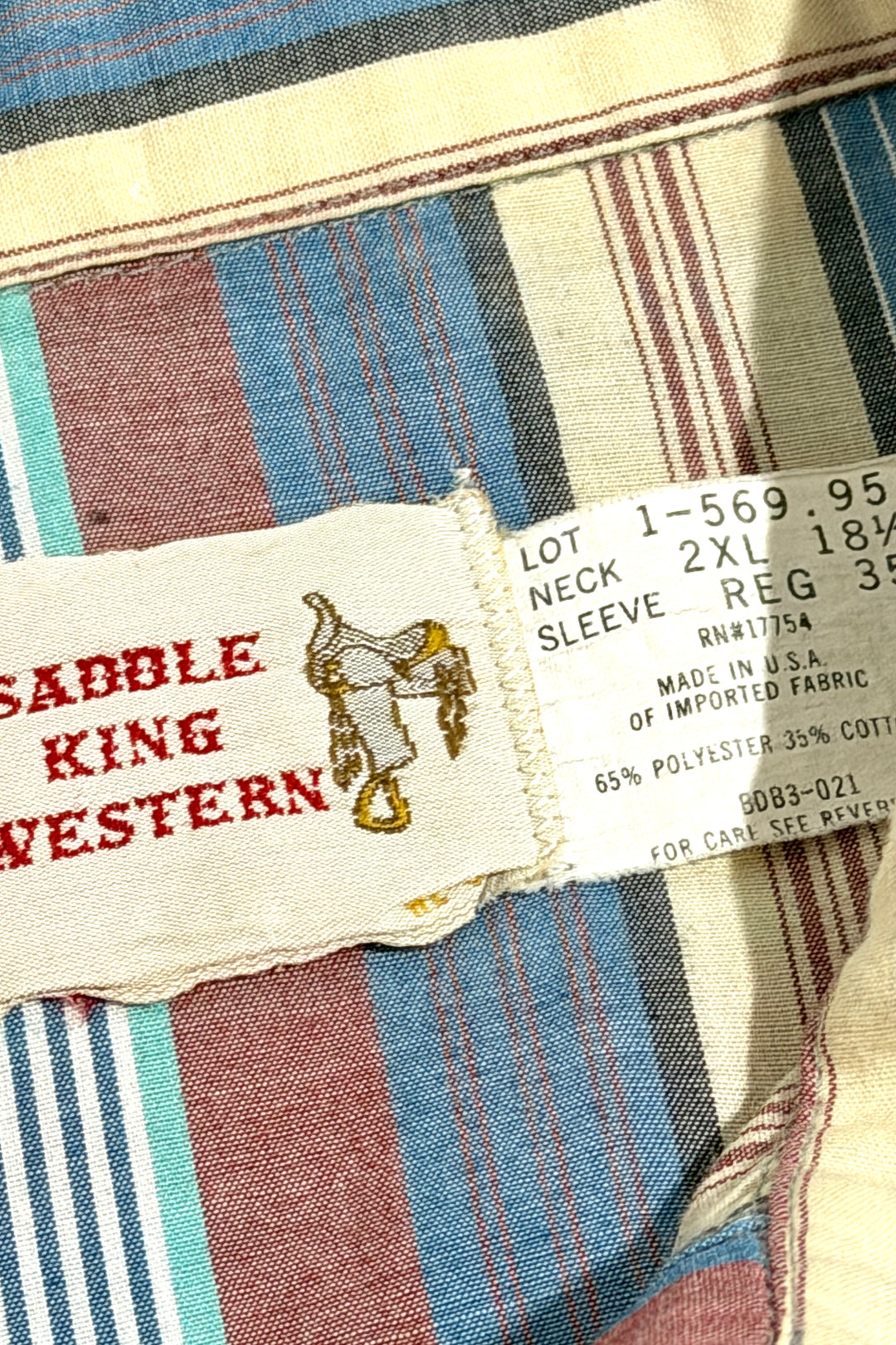 1980’S SADDLE KING WESTERN MADE IN USA MULTICOLOR STRIPED WESTERN PEARL SNAP L/S B.D. SHIRT XXL