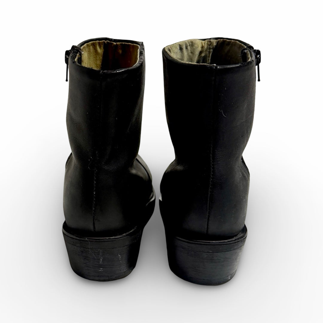 1990’S DURANGO BLACK EMBROIDERED LEATHER SIDE ZIP SLIM ANKLE COWBOY BOOT