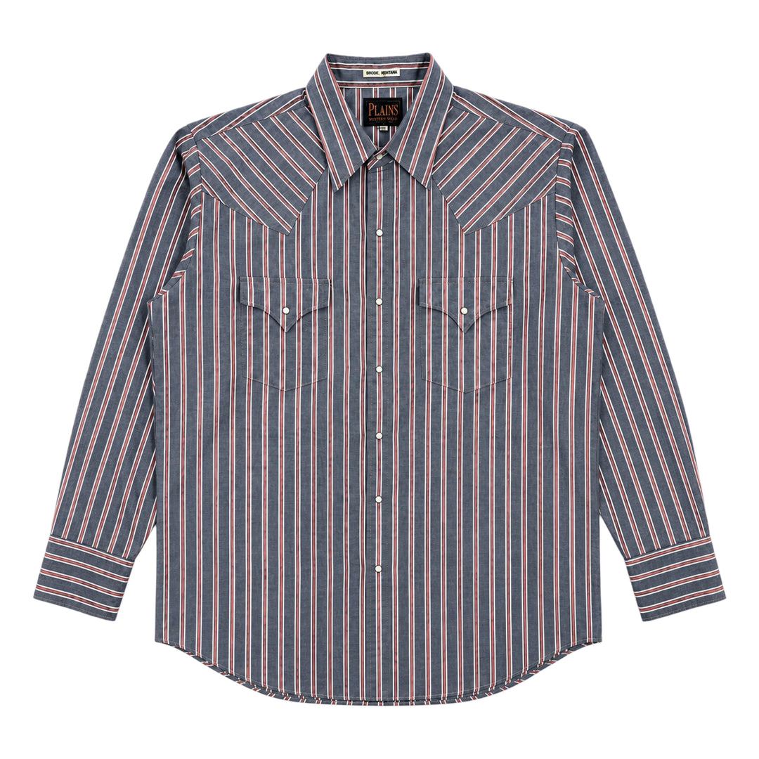 1990’S PLAINS WESTERN WEAR STRIPED OXFORD CLOTH PEARL SNAP L/S B.D. SHIRT LARGE